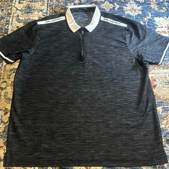 KARL LAGERFELD Designer Men’s Polo Quarter Zip Dress Shirt Size 2XL Short Sleeve - Picture 2 of 12